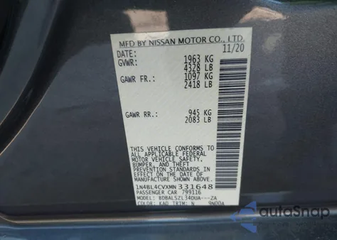 2021 Nissan Altima Sr Fwd из США, поврежденный, VIN 1N4BL4CVXMN331648